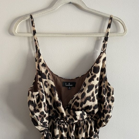Lulus Women XL Leopard Print Satin Ankle Ties Jumpsuit - Picture 7 of 12